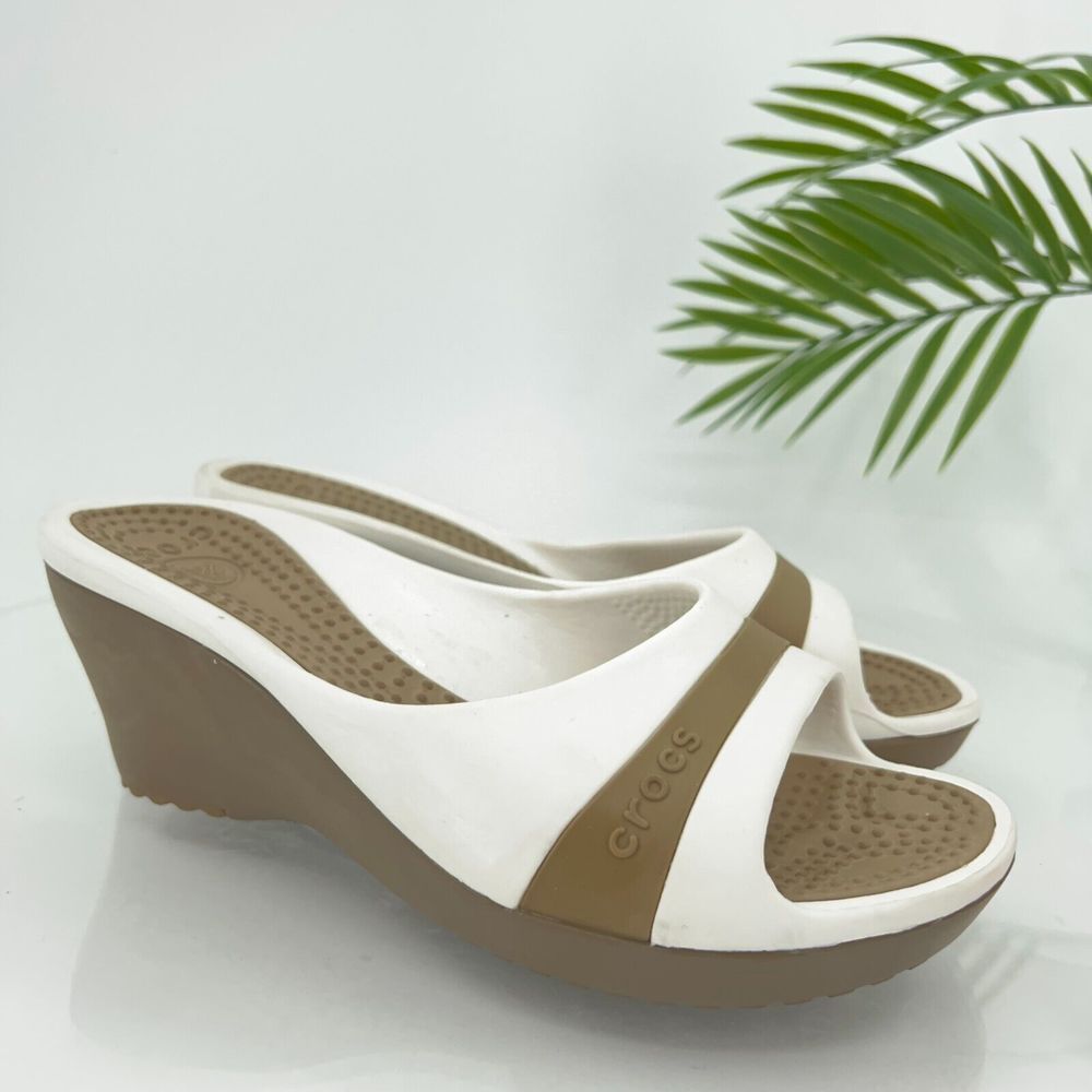 Crocs Sassari Slide Sandal Women's Size 7 Brown White Rubber Slip On Shoes - Picture 3 of 14